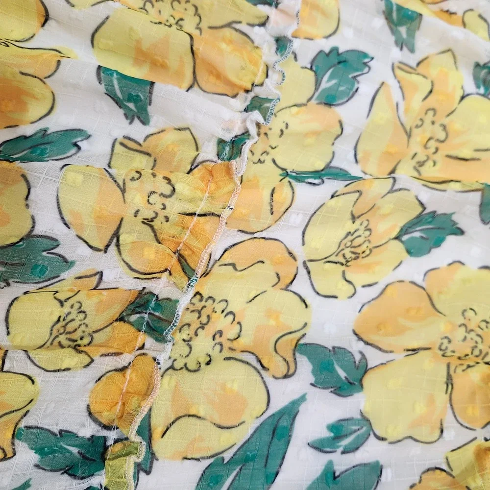 Skies Are Blue Skirt Yellow Floral Clip Dot Tiered Boho Plus Size 3X‎